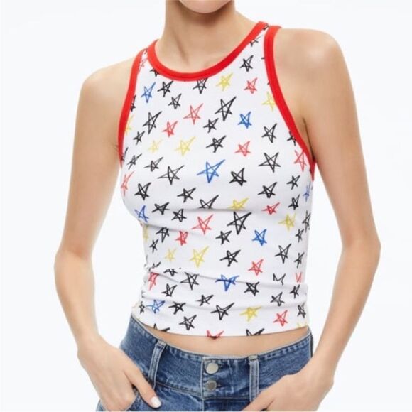 NWT Alice + Olivia x LELE PONS Stars Allen Tank Top XS Ribbed Knit Cotton - Picture 4 of 5